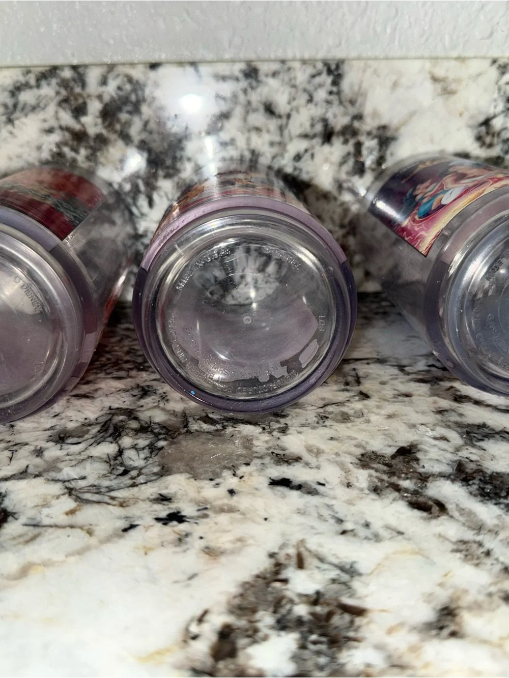 Disney Glass Tumbler Set with Red, Purple, Blue Movie Panels